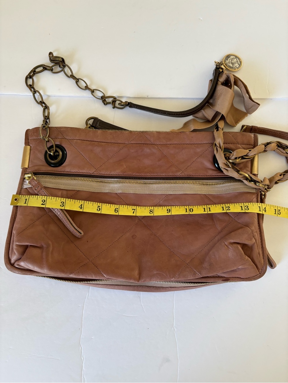 Lanvin Amalia Taupe Tan Lambskin Leather Quilted Chain Shoulder Bag Academia - Picture 12 of 14